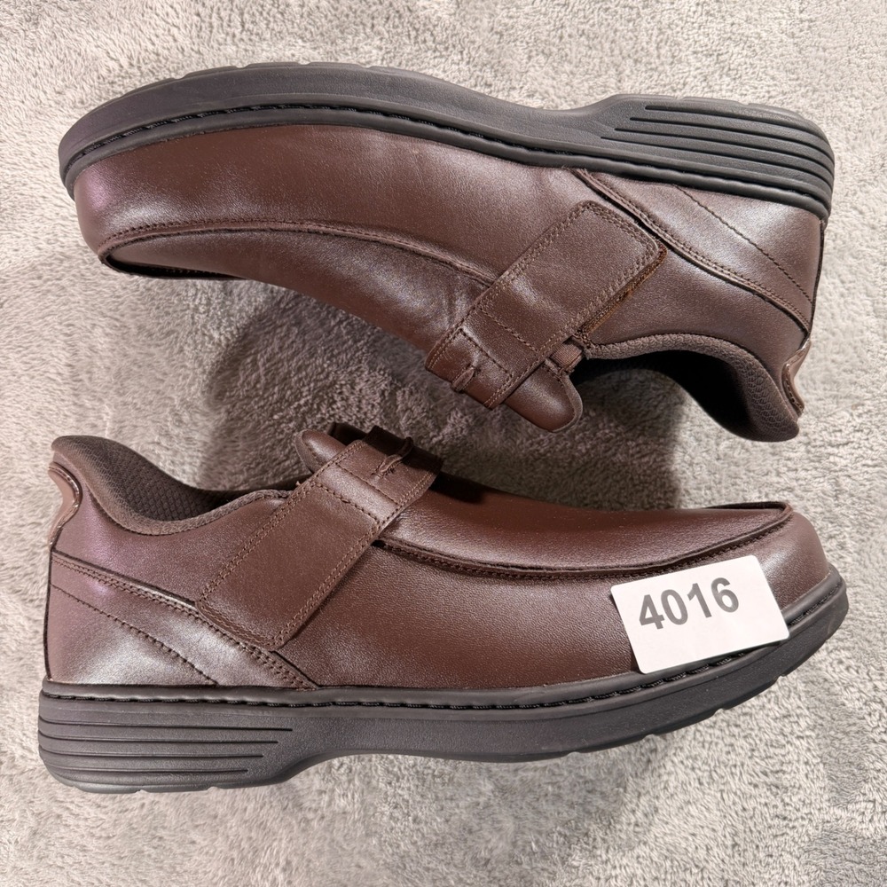 OrthoFeet Xavier Hands Free Shoes Men 12 2E Brown Leather Orthopedic Strap 20162
